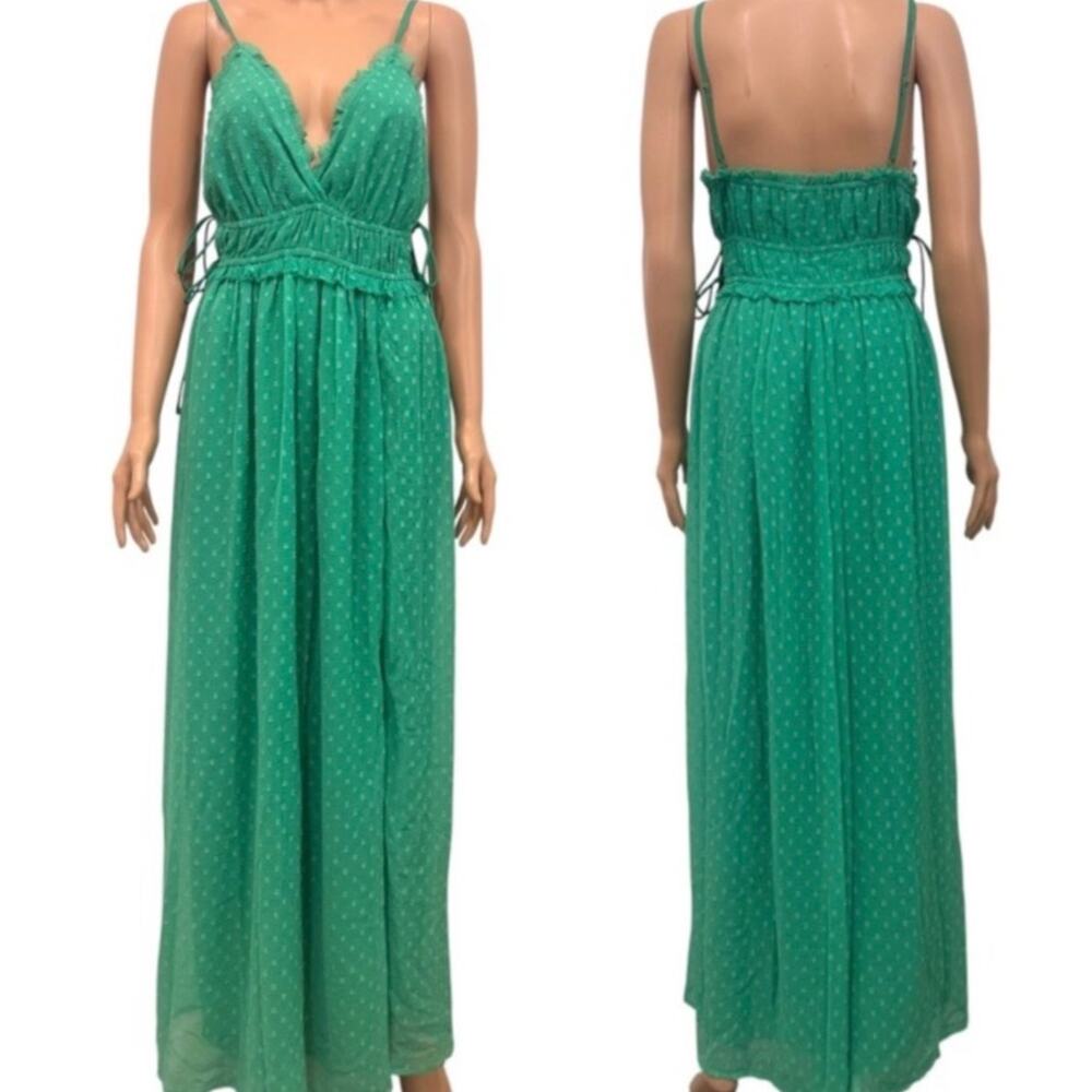 ASOS DESIGN 10 elasticated frill waist midi slip dress textured D1 3221